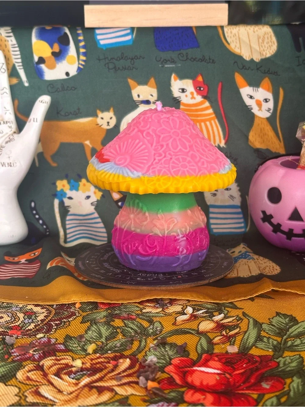 Rainbow Floral Mushroom Candle